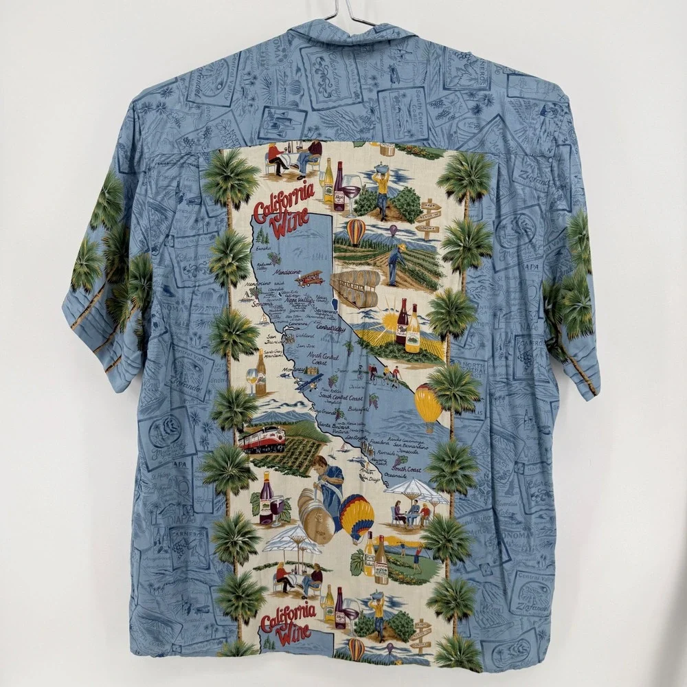 Reyn Spooner Button-Up Shirt Mens XXL Blue Scenic Rayon California Wine Napa
